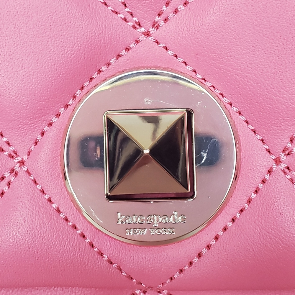NWT Kate Spade -Small Quilted Pink Crossbody Handbag Bag with Silver Hardware - Picture 8 of 14
